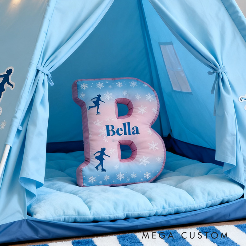 Personalized Frosty Skater Alphabet Shaped Pillow for Ice Skate Lovers Initial Pillow Christmas Gift for Kids