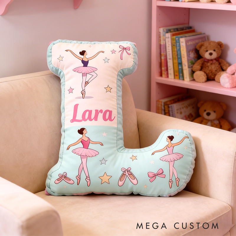 Personalized Ballet Stars Alphabet Shaped Pillow for Dance Lovers Initial Pillow Christmas Gift for Kids