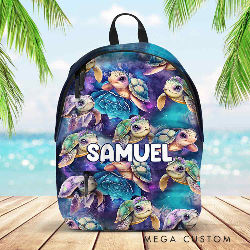 Personalized Adorable Sea Creature Design Custom Name Blue Ocean Print School Backpack