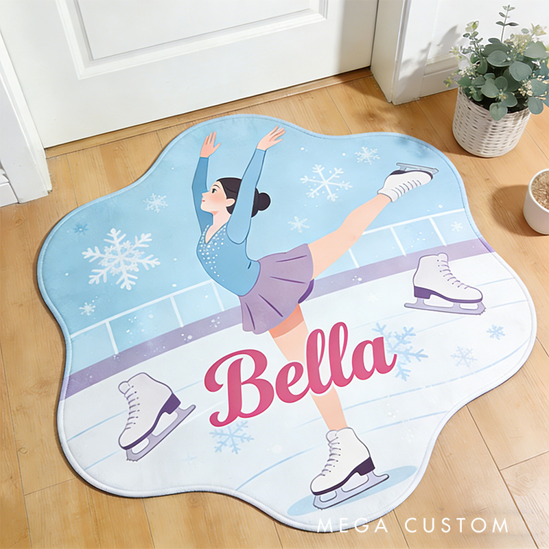 Personalized Winter Skating Star Rug for Ice Skating Lovers Gift for Kids Christmas Gifts