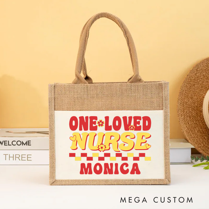 Personalised Nurse Burlap Tote Bag One Loved Nurse Design Perfect Gift for Yourself or a Loved One