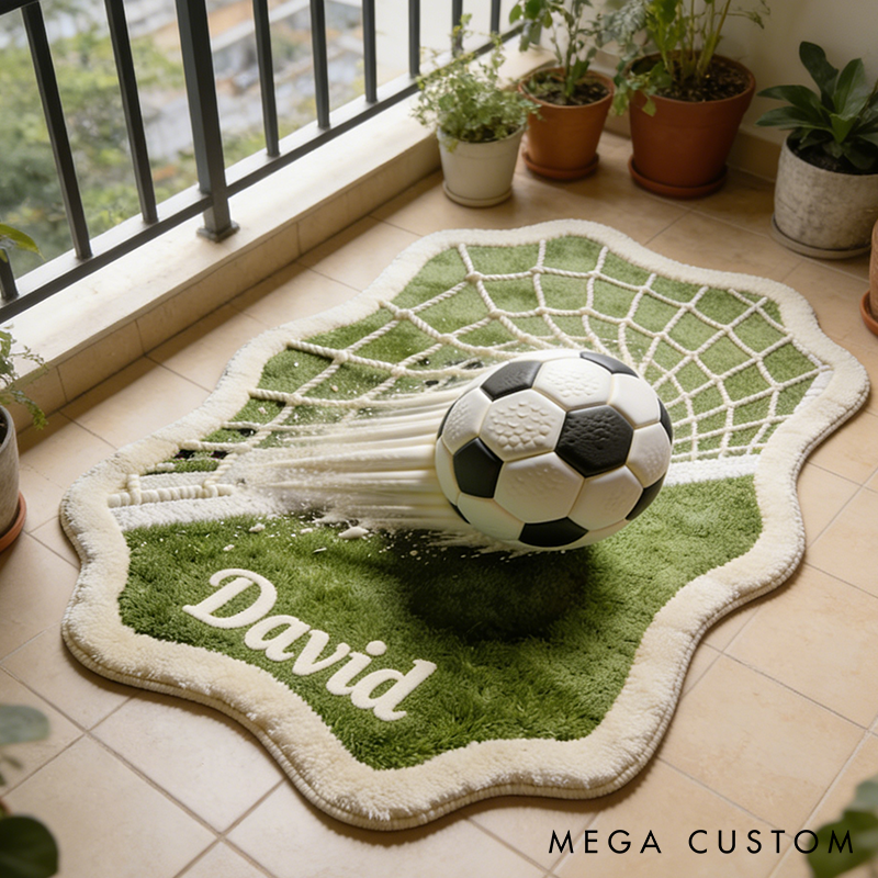 Personalized Soccer Ball Rug with Goal Design and Custom Name