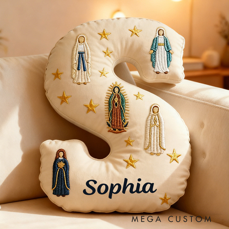 Personalized Hail Mary Full of Grace Letter Pillow with Custom Name Virgin Mary Home Decor Catholic Gift for Her Catholic Saints Graphic 3D Print