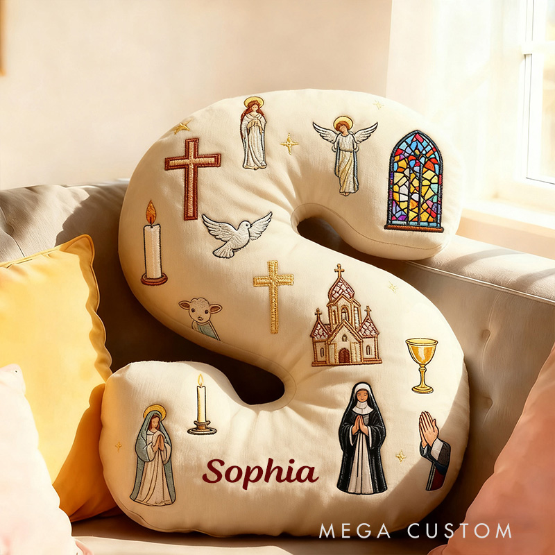 Personalized Mother of God Pray for us Letter Pillow with Custom Name Hoom Decor Catholic Gift Cross Angel Church Virgin Mary Graphic 3D Print Pillow