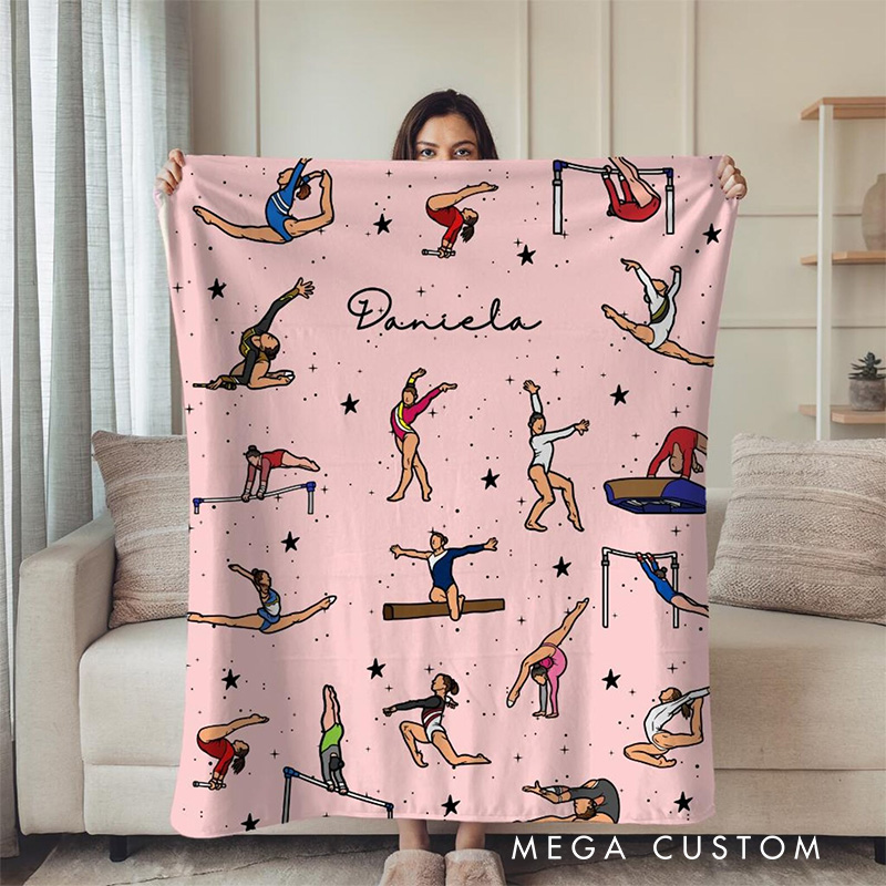Personalized Gymnastics Pattern Blanket Flannel Blanket Ballet Lover Blanket with Name for Dance Lovers Dancer