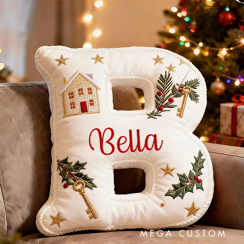 Personalized White Christmas Letter Pillow Custom Name Festive Holiday Decor Home Accent Soft Cushion with Seasonal Graphic 3D Print Christmas Gift