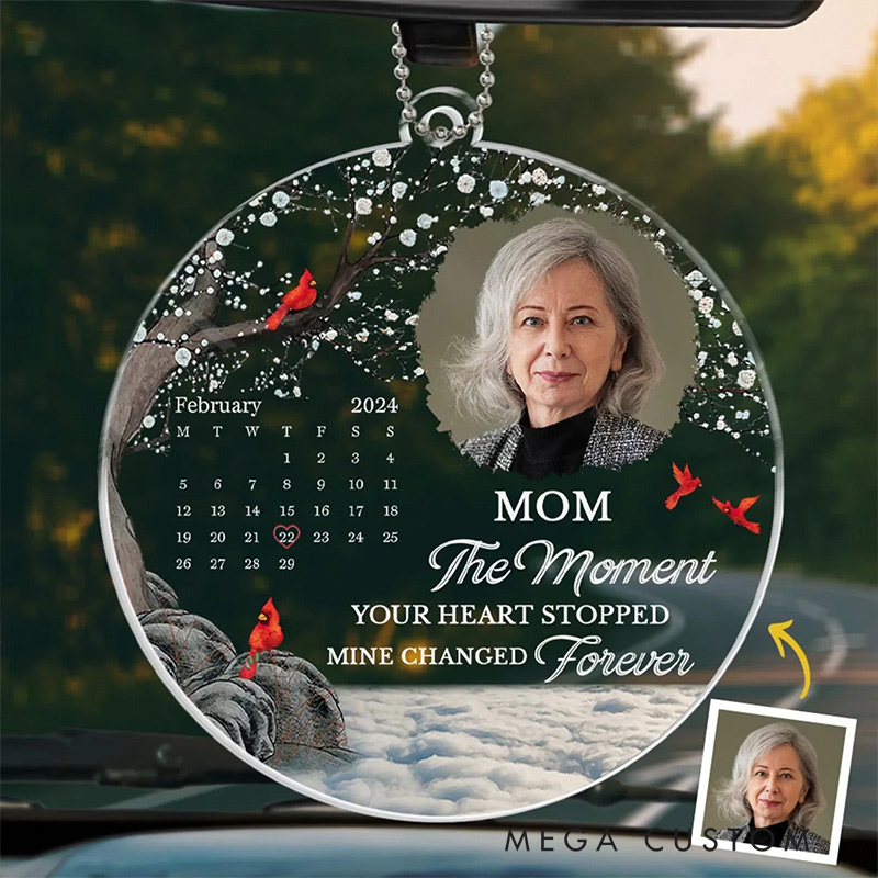 Personalized Car Ornament Custom Photo The Moment Your Heart Stopped Mine Changed Forever Memorial Ornament Sympathy Gift for Family Members