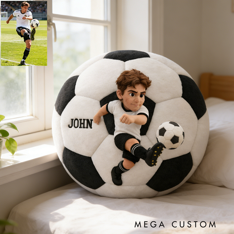 Personalized Soccer Ball Pillow with Custom Name and Photo Design