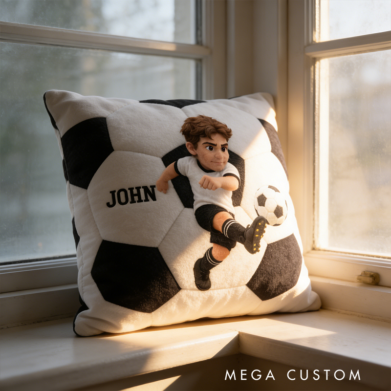 Personalized Soccer Pillow with Custom Name and Photo Design