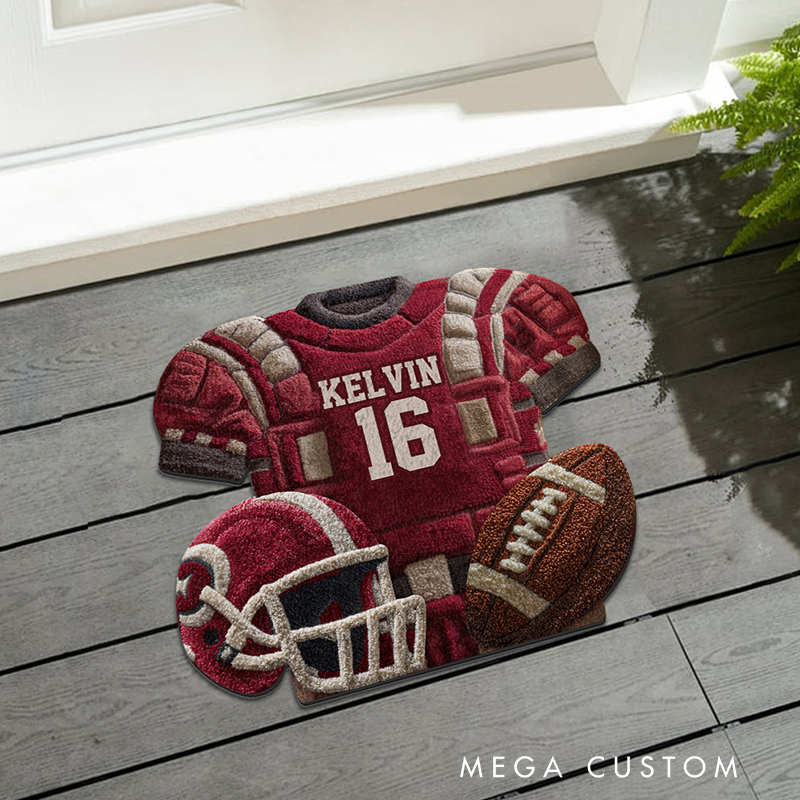 Personalized American Football Doormat with Custom Name and Jersey Design