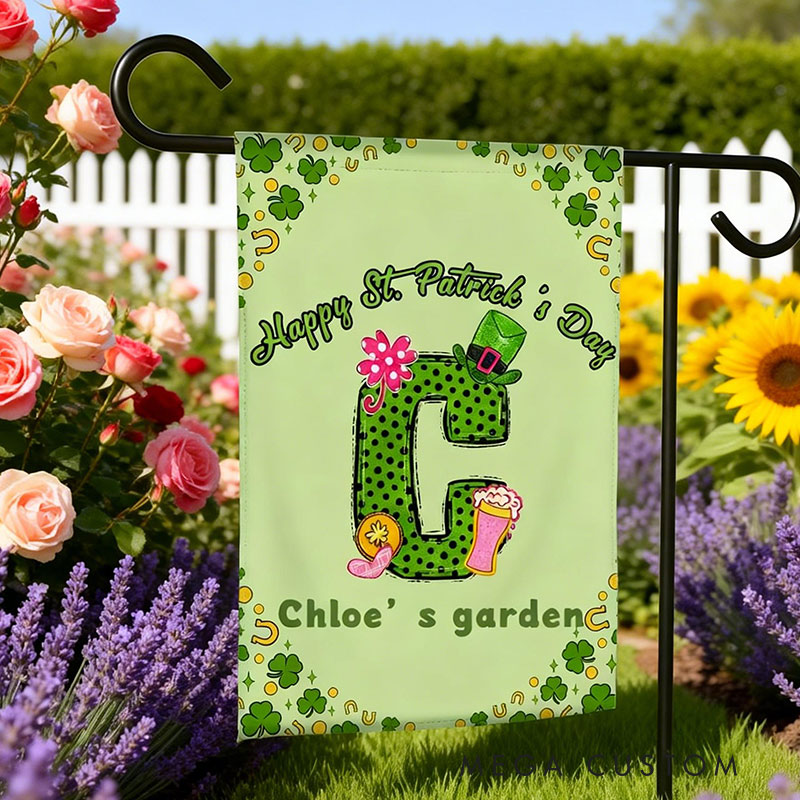 Personalized Lucky Shamrock Beer Mug Initial Garden Flag Yard Flag Double Sided for Garden Lovers