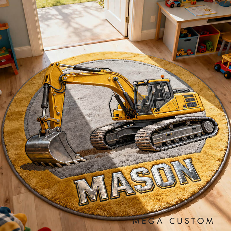 Personalized Unique Builder Theme Custom Name Heavy Equipment Machine Design Carpet Rug for Kids