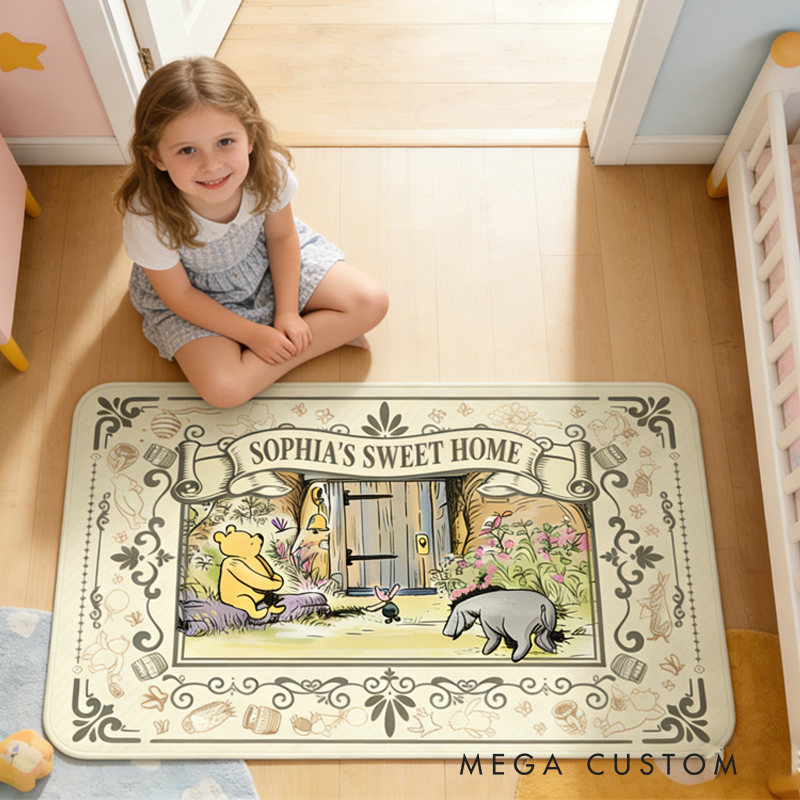 Personalized Classic Cute Bear with Name Doormat Birthday Gift for Her or Him