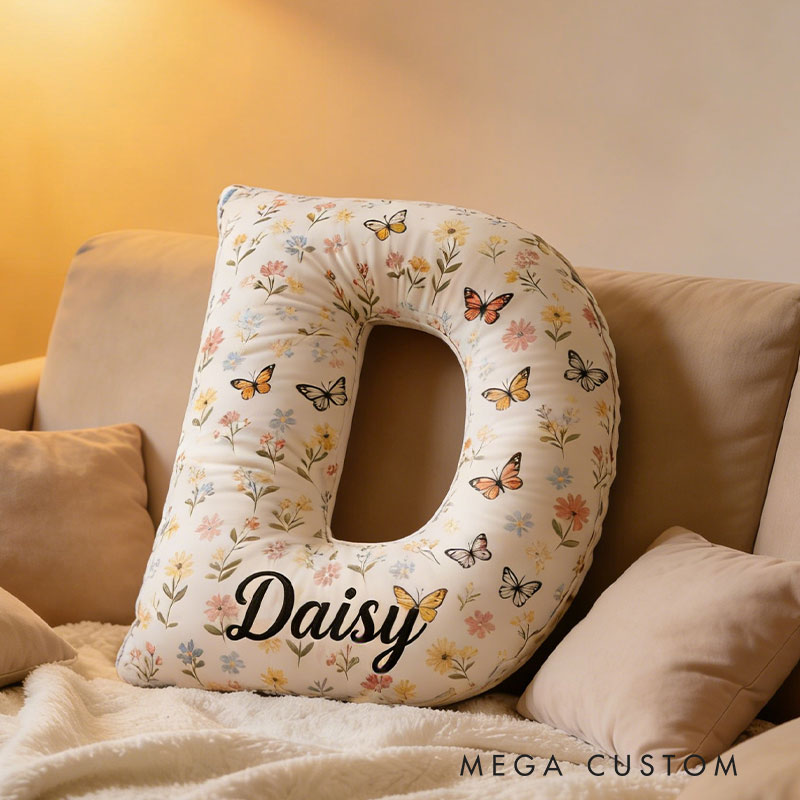 Personalized Butterfly Blooms Initial Pillow with Custom Name Graphic 3D Print Pillow for Gardening Lovers