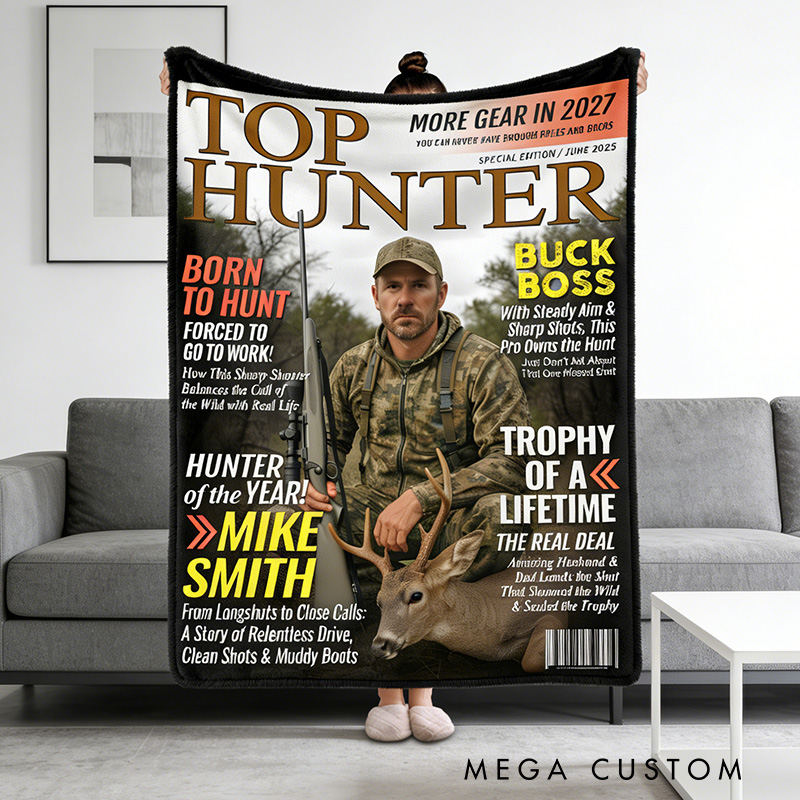 Personalized Custom Hunting Magazine Cover Blanket Deer Hunting Gifts for Him Hunter Gift for Outdoorsman