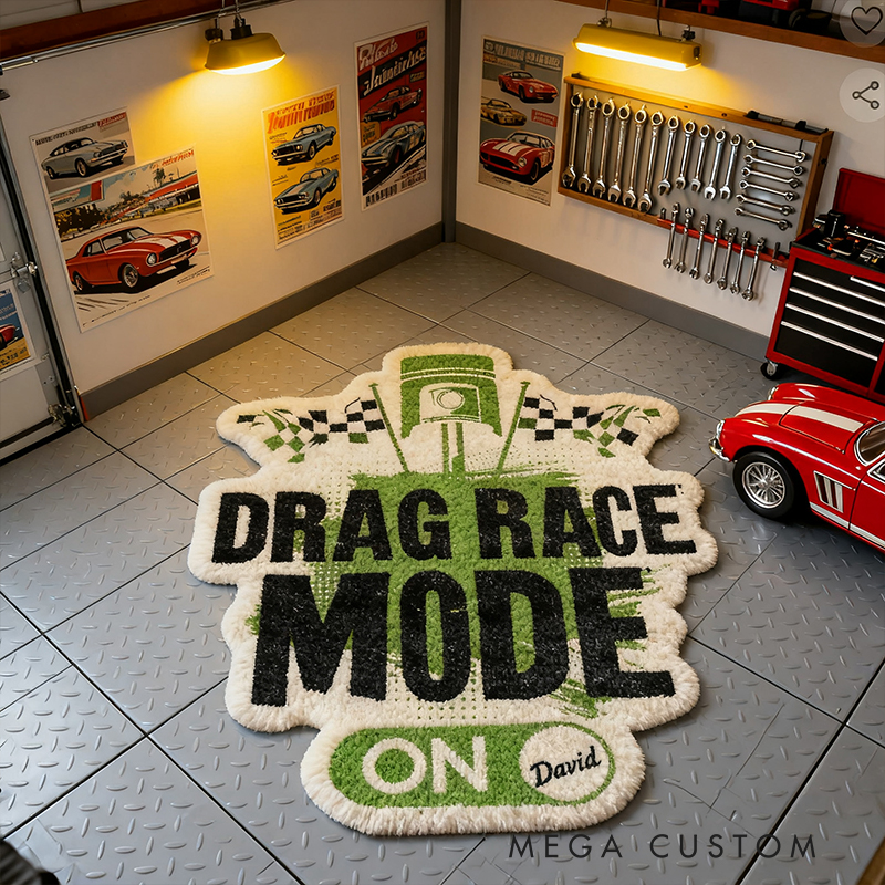 Personalized Drag Race Mode Rug Custom Name Racing Flag Carpet Checkered Style Decor Gift for Car and Motorcycle Lovers
