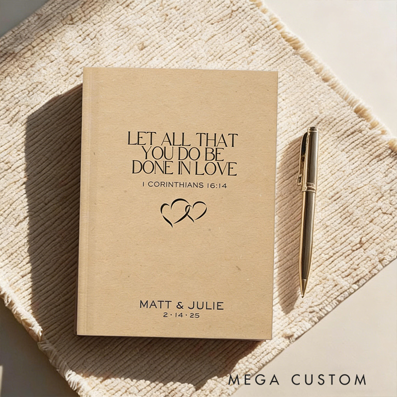 Personalized Let All that You Do be Done in Love A5 Prayer Journal with Name and Date Christian Couple Notebook Biblical Wedding Gift for Anniversary