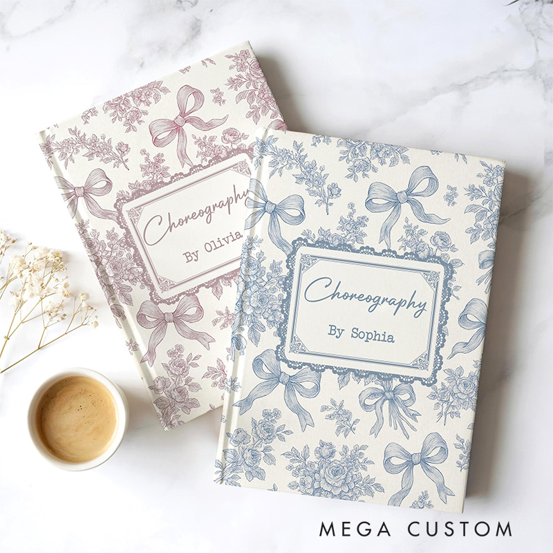 Personalized A5 Flora Bow Ballerina Hardcover Journal Custom Ballerina Notebook Choreography Studio Dancer Gift Recital or Team Gift for Ballerinas