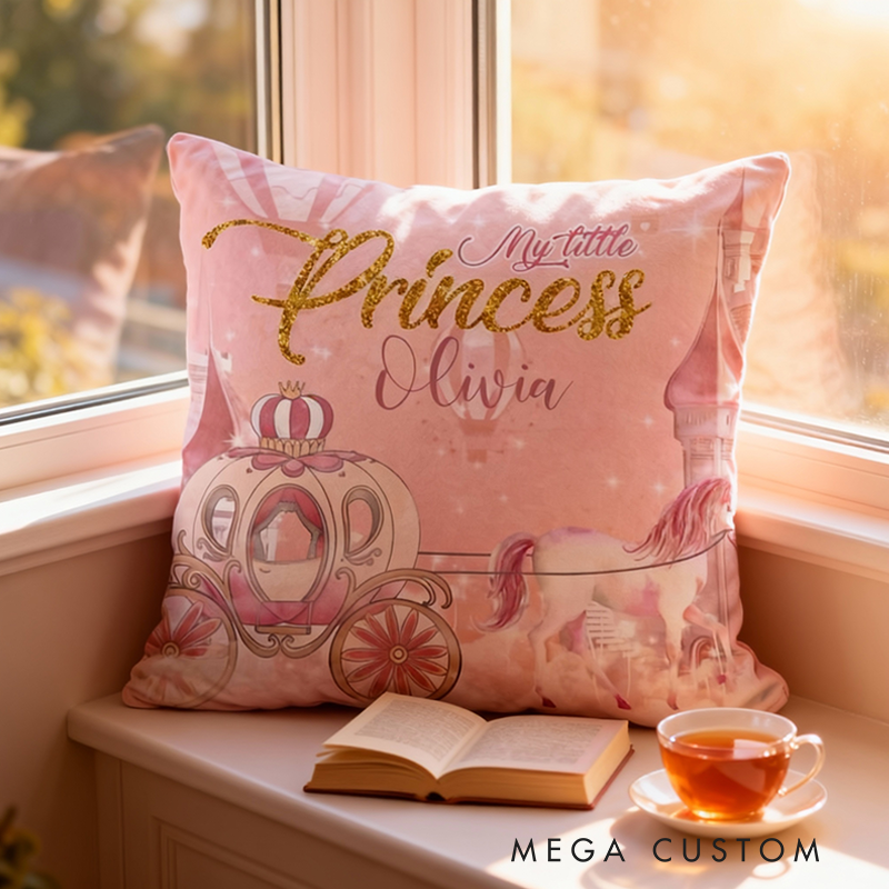Personalized Little Princess Cushion Royal Carriage Pillow Girl Nursery Decor Pink Castle Baby Shower Gift for Kids