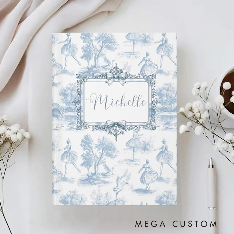 Personalized A5 Toile De Ballerina Hardcover Journal Custom Ballerina Notebook Choreography Studio Dancer Gift Recital or Team Gift for Ballerinas