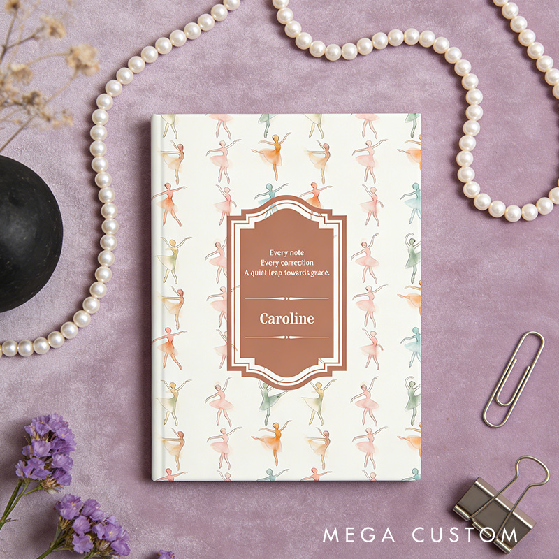 Personalized A5 Ballet Pattern Hardcover Journal Custom Ballerina Notebook Choreography Studio Dancer Gift Recital or Team Gift for Ballerinas