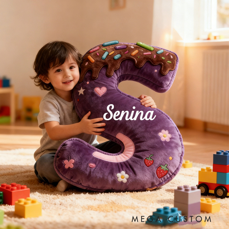 Personalized Donut Cookie Letter Pillow Purple Graphic 3D Print Throw Pillow with Custom Name for Kids Christmas Cookie Baker Christmas Gift Baking Lover