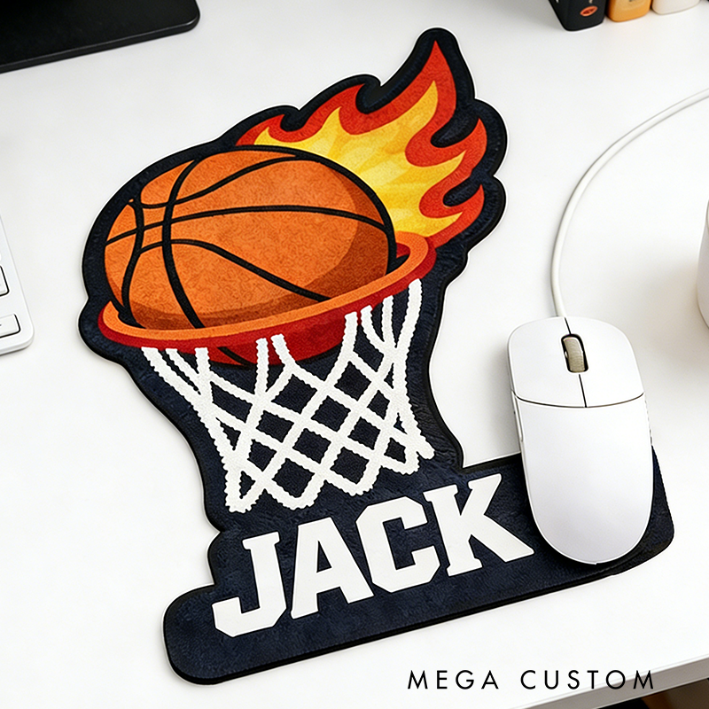 Personalized Flaming Basketball Mouse Pad with Custom Name Design