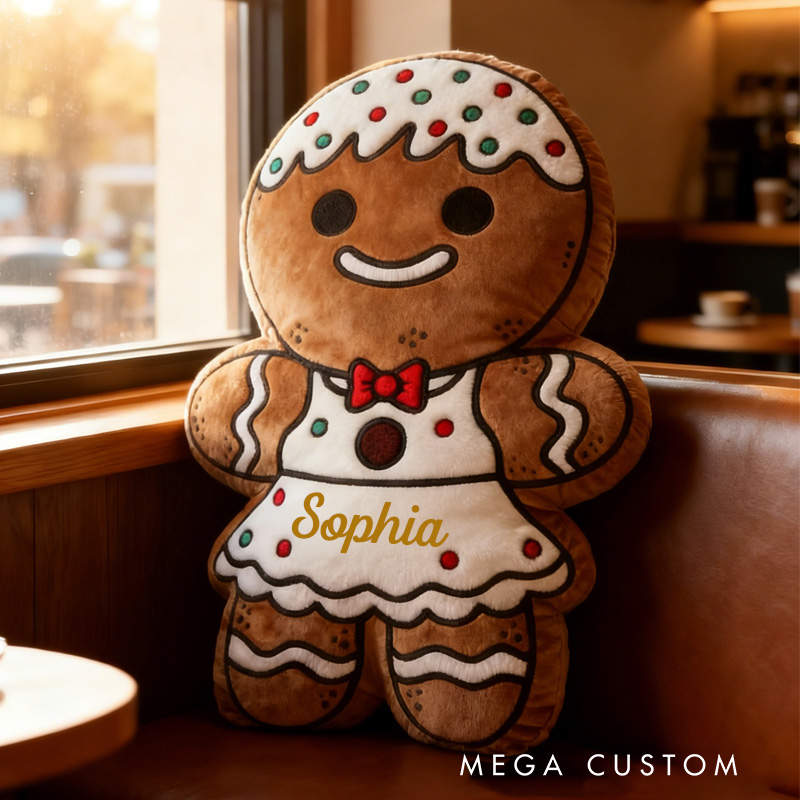 Personalized Gingerbread Man Throw Pillow Graphic 3D Print Christmas Pillow with Name for Kids Boys Girls Family Baker Gift 