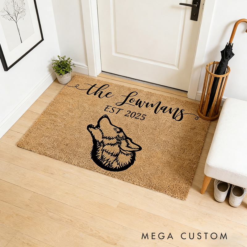 Personalized Welcome Mat Howling Wolf Design Doormat Wolf Welcome Mat Wildlife Lovers Gift