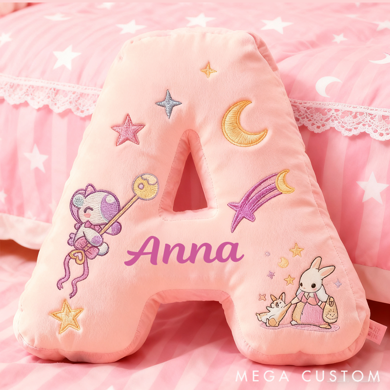 Personalized Graphic 3D 26 Letters Pink Bunny Family Pillow Special Family Gift  with Custom Name Design