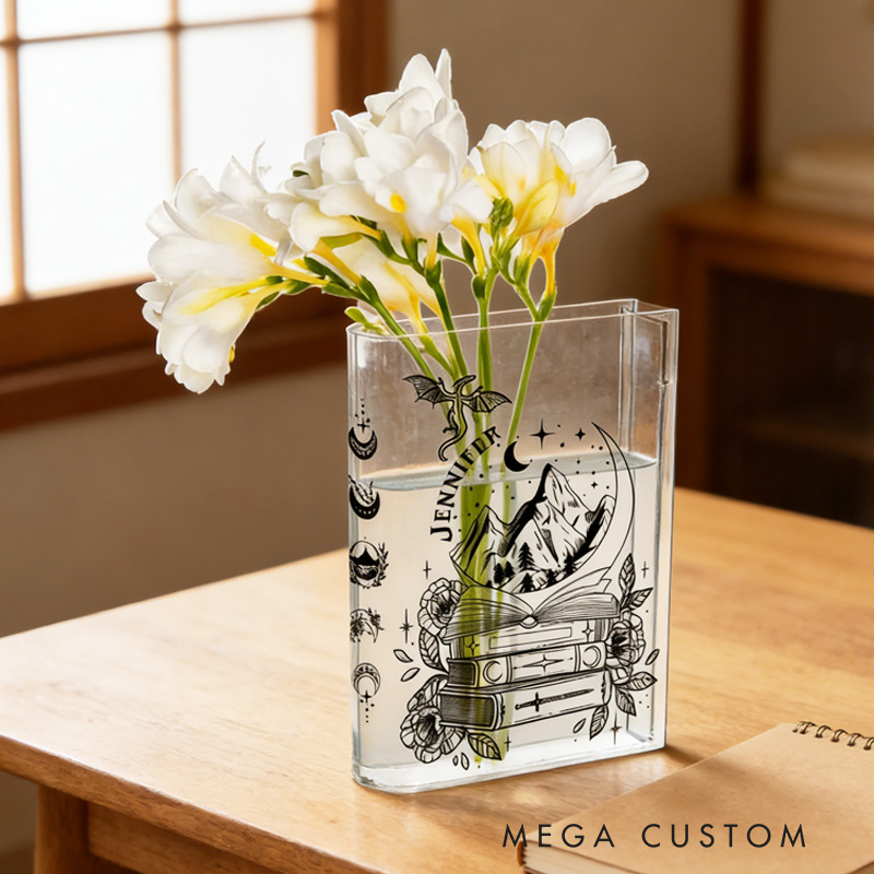 Personalized Dragon Book Vase Floral Acrylic Book Vase with Name Floral Bookshelf Vase Gift for Librarians Book Lovers Reader Bookish