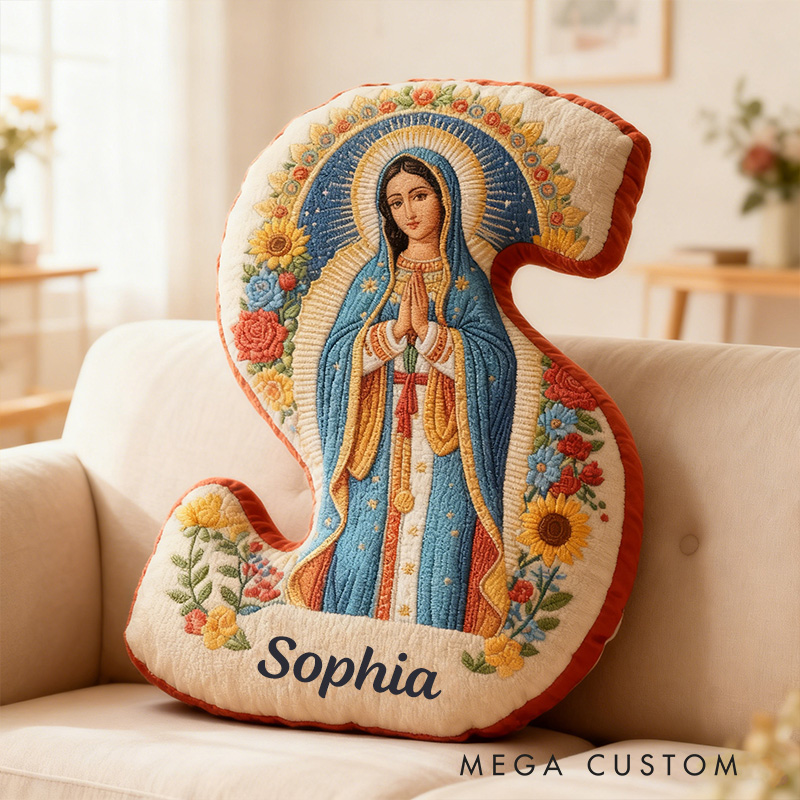 Personalized Virgin Mary Letter Pillow with Custom Name Faith Christian Home Decor Catholic Gift for Her Vibrant Floral Graphic 3D Print Pillow 