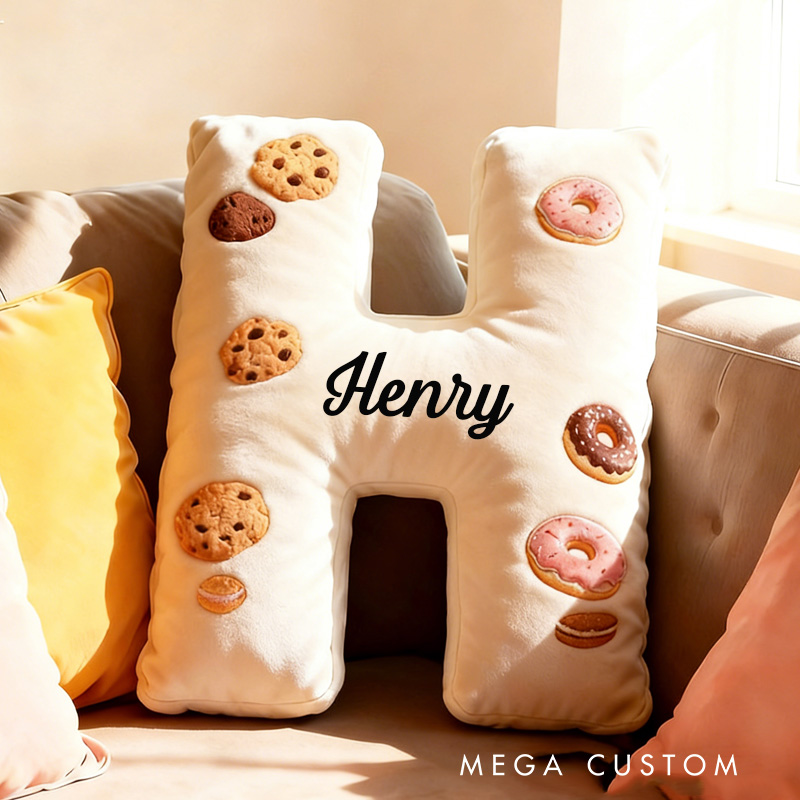 Personalized Cookie Macron Alphabet Throw Pillow Graphic 3D Print Donut Letter Pillow with Name for Kids Baker Birthday Gift