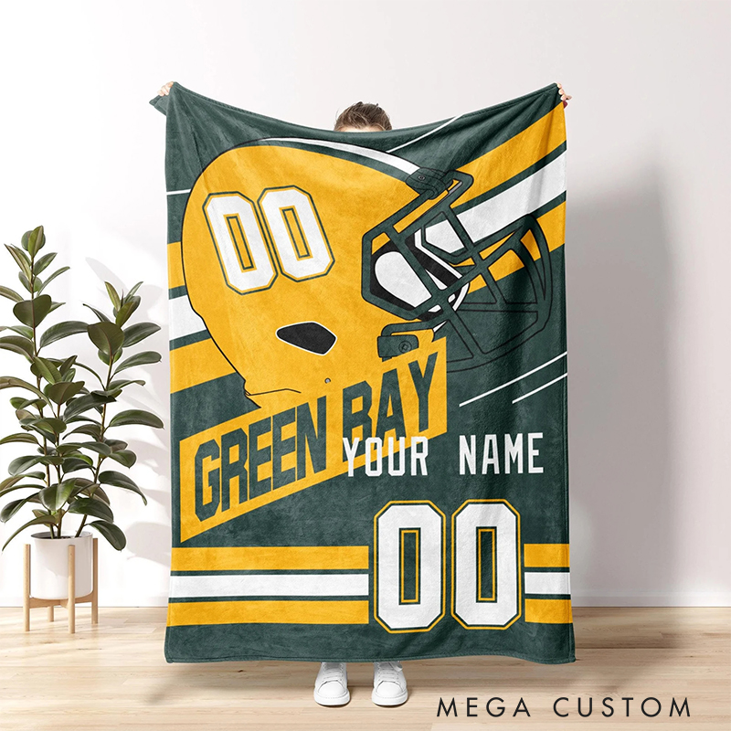 Personalized Football Blanket with Iconic Helmet and Custom Details  