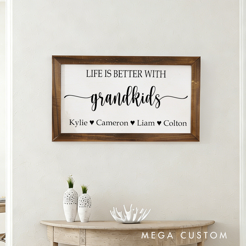 Personalized Life Is Better with Grandkids Wooden Wall Art Custom Family Name Sign Grandkids Sign Grandparent Gift Farmhouse Decor
