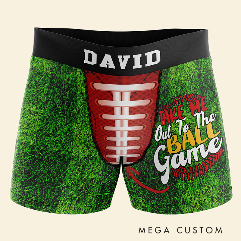 Personalized Football Boxers "Take Me Out to the Ball Game" with Custom Name and Fun Design for Sports Fans Valentine's Day Gift for Men