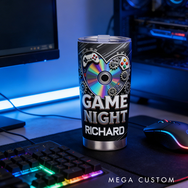 Personalized 2D Flat Game Night 20oz Tumbler Gamer Stainless Steel Tumbler Player Controller Video Game Tumbler Gamer Gift