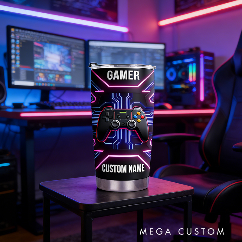 Personalized 2D Flat Cyber Gamer 20oz Tumbler Gamer Stainless Steel Tumbler Player Controller Video Game Tumbler Gamer Gift