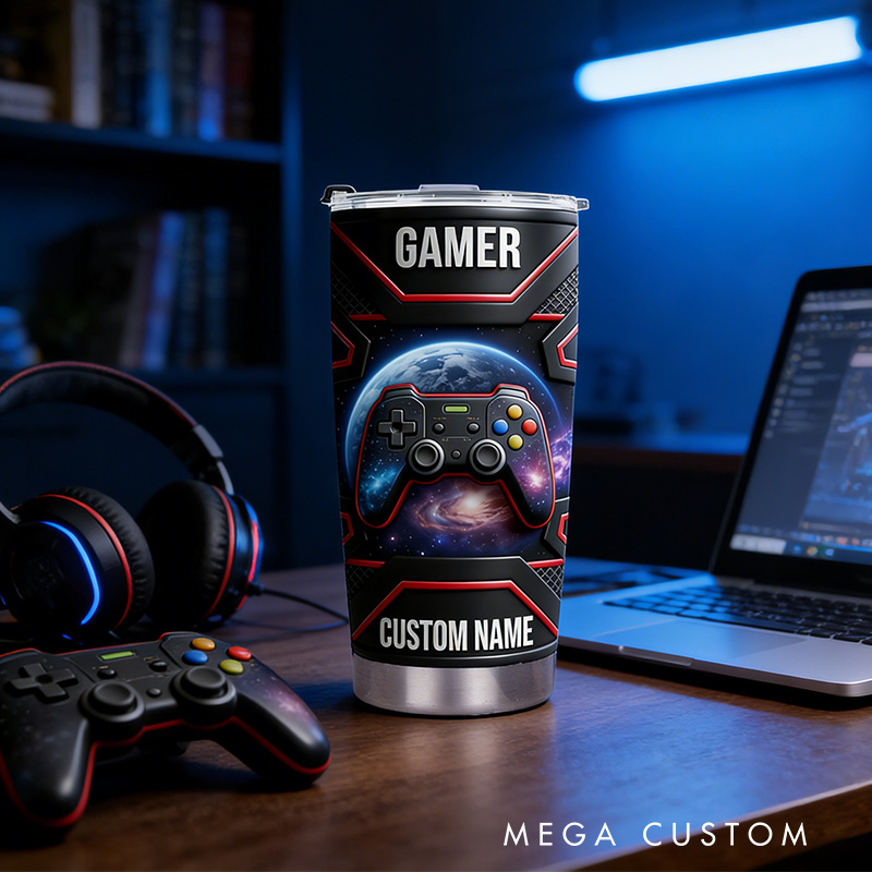 Personalized 2D Flat Cosmos 20oz Tumbler Gamer Stainless Steel Tumbler Player Controller Video Game Tumbler Gamer Gift