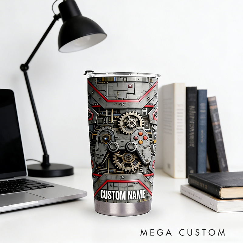 Personalized 2D Flat Controller Machine 20oz Tumbler Gamer Stainless Steel Tumbler Player Controller Video Game Tumbler Gamer Gift