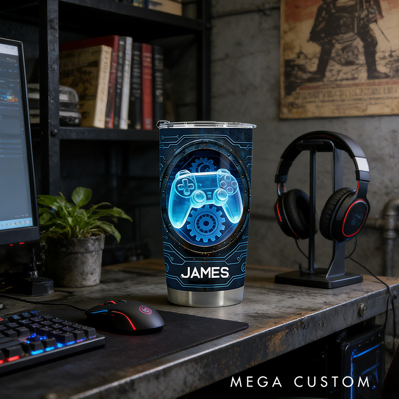 Personalized 2D Flat Cyber Controller Machine 20oz Tumbler Gamer Stainless Steel Tumbler Player Controller Video Game Tumbler Gamer Gift