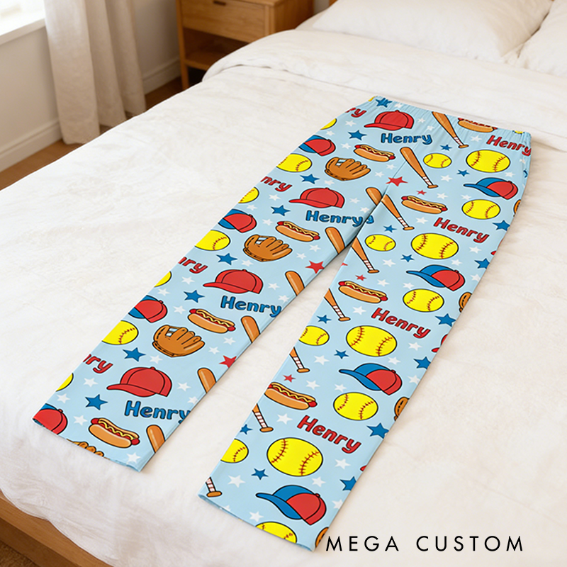Personalized Softball Pajama Pants with Custom Name Perfect for Sports Fans
