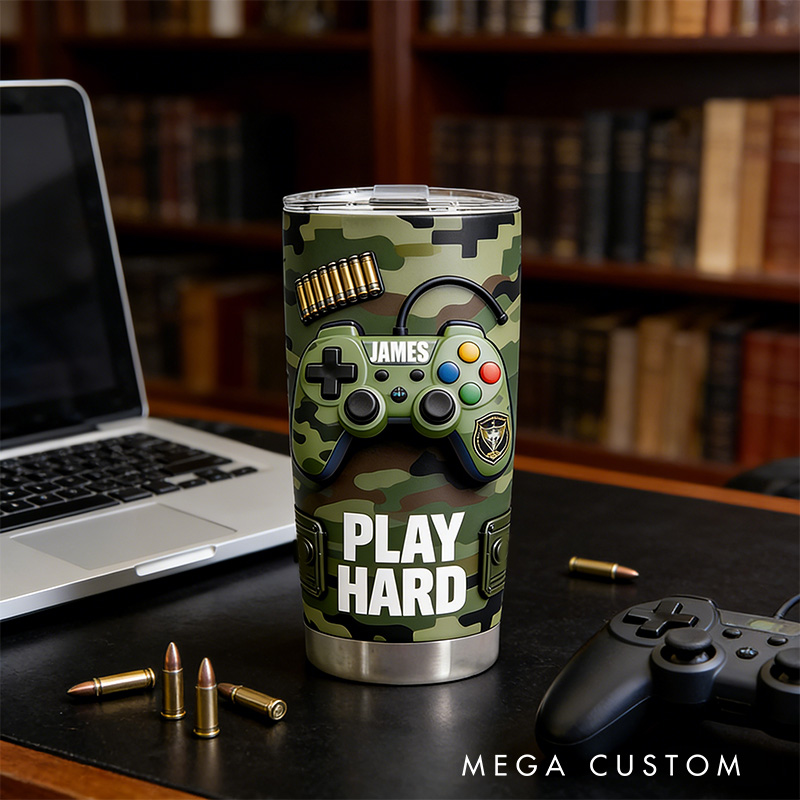 Personalized 2D Flat FPS Controller 20oz Tumbler Gamer Stainless Steel Tumbler Player Controller Video Game Tumbler Gamer Gift