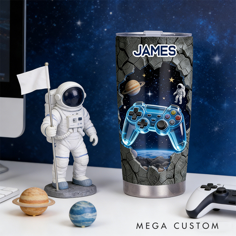 Personalized 2D Flat Space Controller 20oz Tumbler Gamer Stainless Steel Tumbler Player Controller Video Game Tumbler Gamer Gift