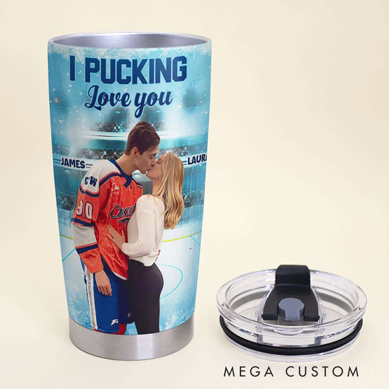 Personalized "I Pucking Love You" Ice Hockey Tumbler with Custom Photo for Couples and Ice Hockey Fans