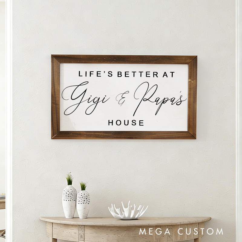 Personalized Grandparents Gift Life's Better at Gigi and Papa's House Wooden Wall Art Custom Grandparents Home Gift