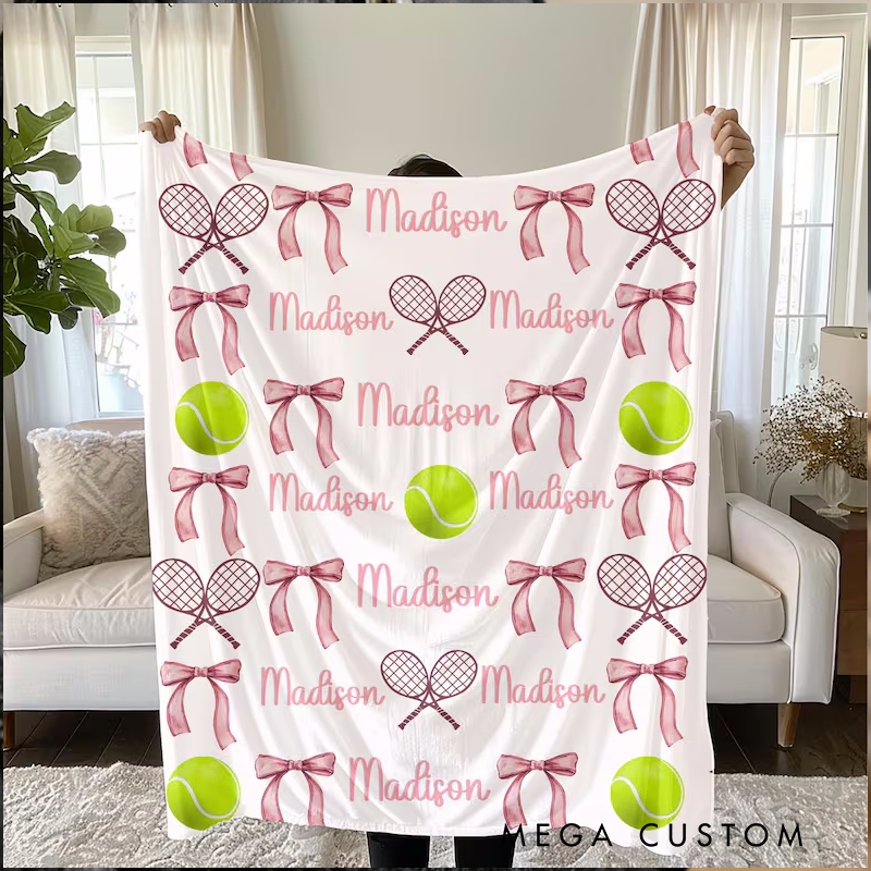 Personalized Tennis Blanket with Custom Name Design for Fans