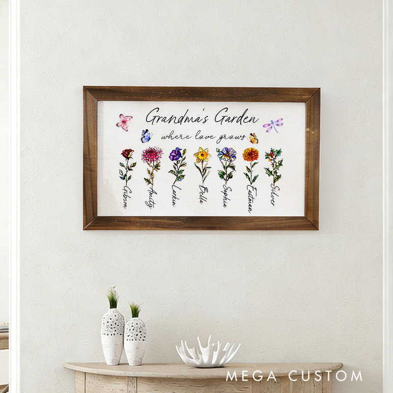 Personalized Grandma's Garden Sign Custom Birth Flower Gift Nanas Garden Gifts Custom Mothers Day Gifts Grandkids Names Sign