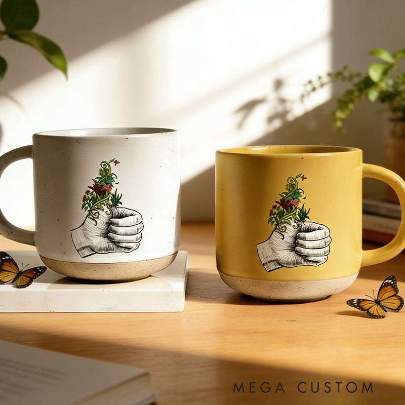 Personalized Green Thumb Ceramic Mug Custom Pottery Mug with Name Gift for Gardening Lovers