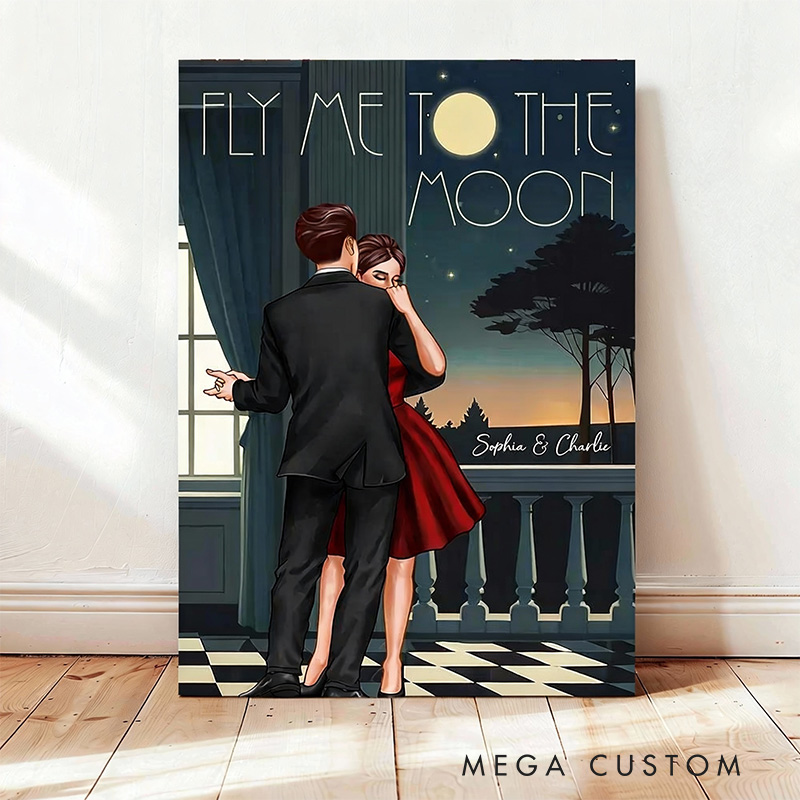 Personalized the Moon Dancing Music Wall Art For Funny Couples Poster Without Frame Custom Dance Lover Music Lover Gift Custom Portrait